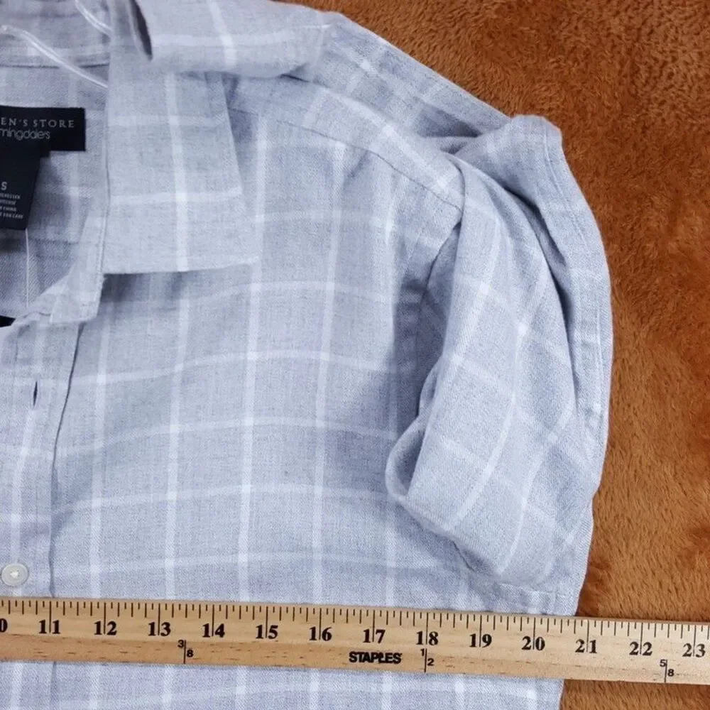 BLOOMINGDALES Shirt Mens Small Gray Check Button Up Long Sleeve Flannel